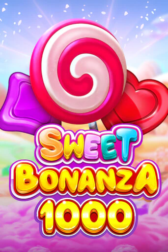 A giant pink swirl lollipop over a pastel sweet-shop horizon