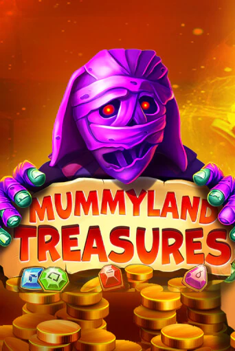 Purple mummy rising behind a stone slab and stacks of gold coins
